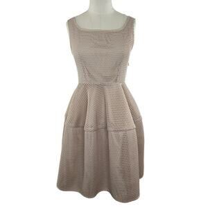 GRACIA Blush Neutral Beige Honeycomb Mesh Fit & Flare Mini Dress M Medium